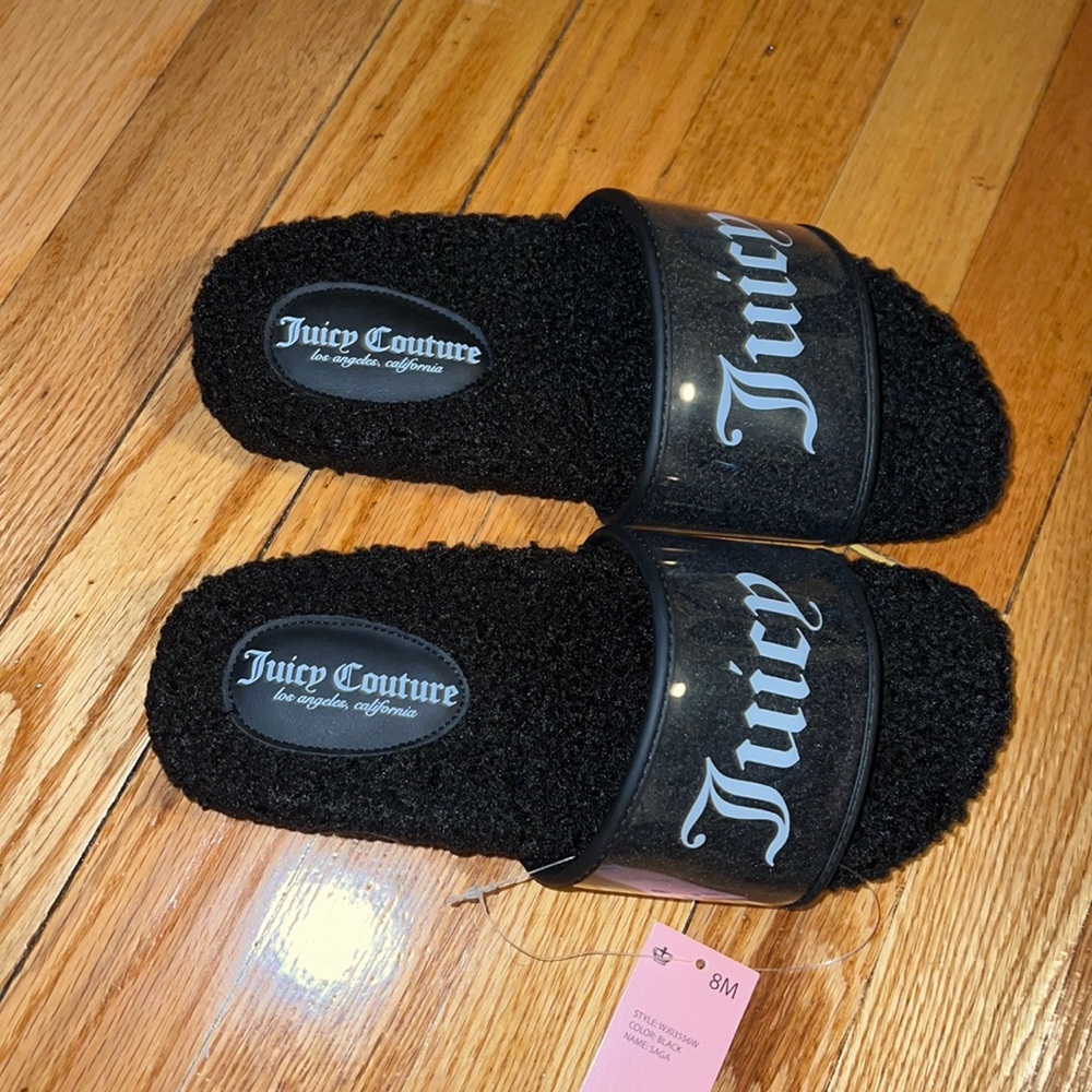 Juicy couture fuzzy slip on size 8 black